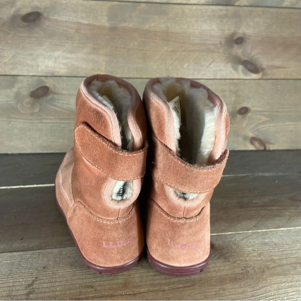 ll bean wicked good kids youth size 4 shoes peach suede shearling lined slippers